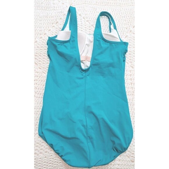Lands' End Woman's 12 Turquoise Square Neck Fully Lined Classic Tank Swim Suit - Picture 3 of 9